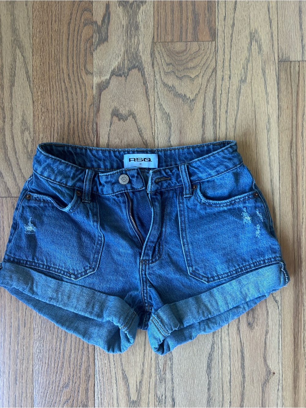 RSQ Dark Blue Denim Rolled-Cuff Jean Shorts
